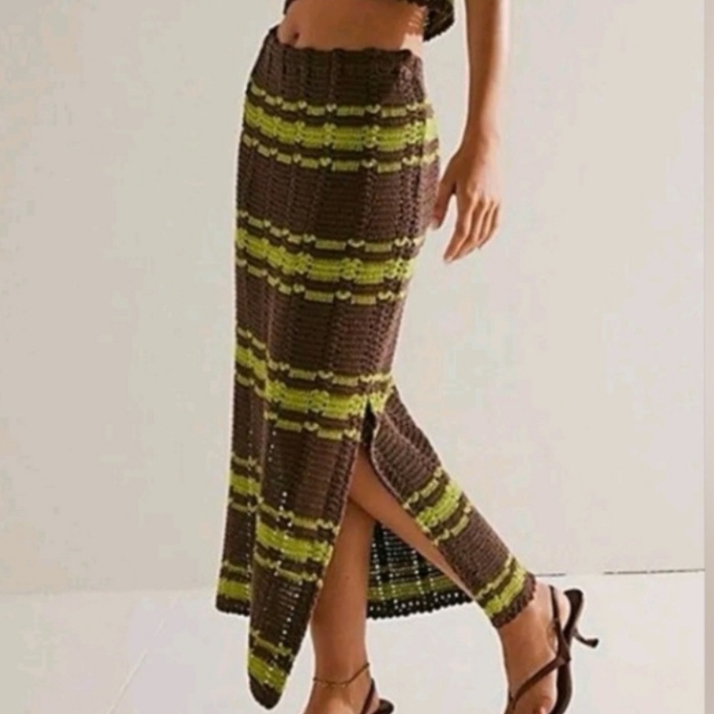 Free People Beach Donni Sweater Skirt Brown/Green Medium